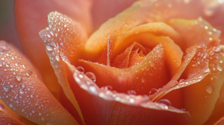 Close-up of a vibrant, dew-kissed rose with delicate petals and intricate details, showcasing the flower natural beauty and freshness.の素材