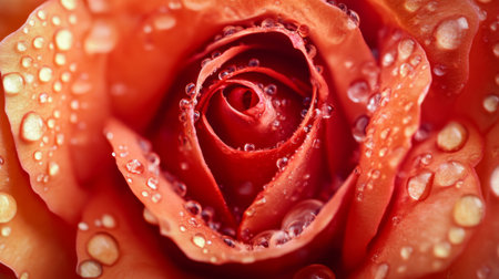 Close-up of a vibrant, dew-kissed rose with delicate petals and intricate details, showcasing the flower natural beauty and freshness.の素材
