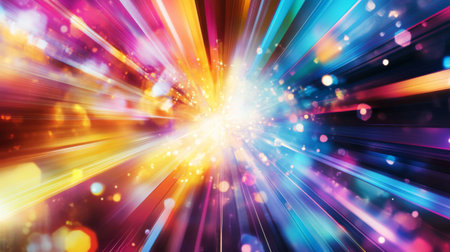 Close-up of an abstract background with a burst of bright, neon colors and geometric patterns, creating an energetic and contemporary visual effect.の素材