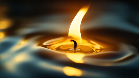 Detailed view of a candle flame with a focus on the gentle, upward curve of the flame and the subtle play of light and shadows on the surface.の素材