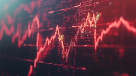Animated stock market graph with fluctuating lines and digital numbers, representing volatile market conditionsの素材