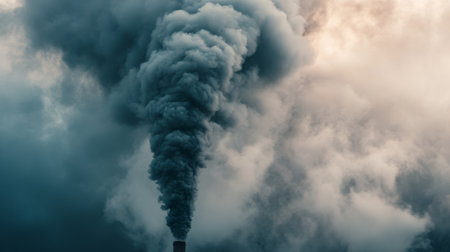 Close-up of thick, gray smoke pouring out from an industrial exhaust, with an emphasis on the dense, billowing textureの素材