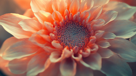 Detailed close-up of a single, blooming flower with a focus on its intricate patterns and soft gradientsの素材