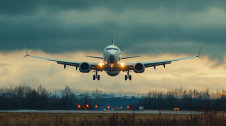 Jet passenger plane is approaching landing at the airportの素材