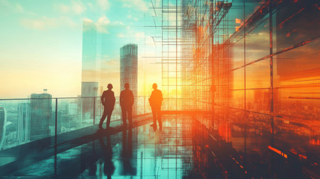 team engineer building construction project with architect people or construction worker working with modern civil equipment technology, double exposure graphic design. Building engineer,の素材