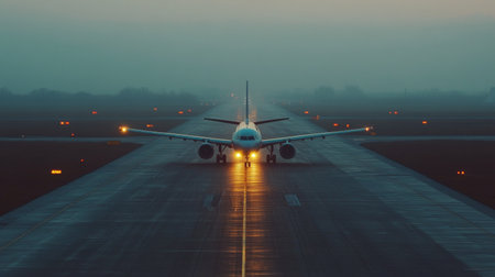 traveling scene of passenger plane on airport runwayの素材