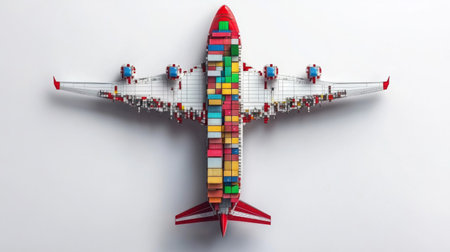 Transportation of cargo planes and container ships Global import and export industrial logistics business and transportation concept white backgroundの素材