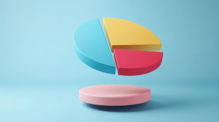 3D pie chart segments floating in mid-air, bright background, business conceptの素材