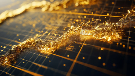 Close-up of a gold trading chart with highlighted trend lines and price alerts on a high-resolution monitorの素材