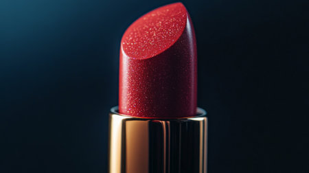 Close-up of a lipstick bullet being twisted up from its case, showing its creamy texture and vibrant hueの素材
