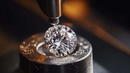 Detailed shot of a diamond being polished, capturing the fine craftsmanship and precisionの素材
