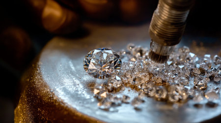 Detailed shot of a diamond being polished, capturing the fine craftsmanship and precisionの素材