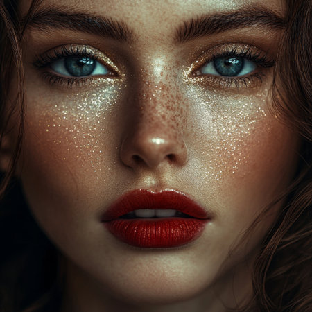 These prompts focus on capturing the details and beauty of a woman's makeup in clear, sharp images.の素材