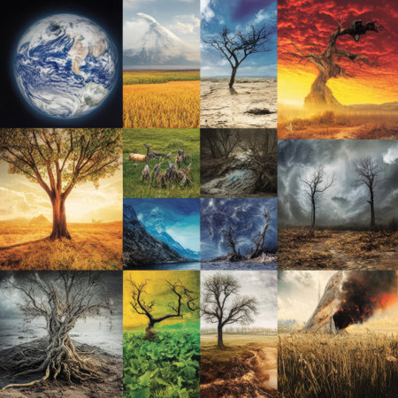 These prompts focus on various visual aspects of global warming, emphasizing its effects on the environment and climate.の素材