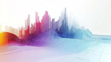 A 3D financial surface plot showing complex financial data with color gradients, set against a clean white background, highlighting advanced financial modeling.の素材