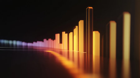 A 3D bar graph with animated data transitions, showing changes in business performance with a dynamic and engaging visual effect.の素材