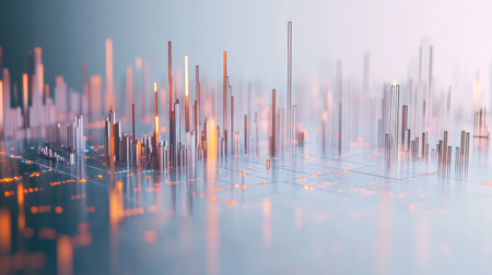 A 3D candlestick chart displaying stock market trends with detailed bars and wicks, set against a white background, illustrating detailed financial trading data.の素材