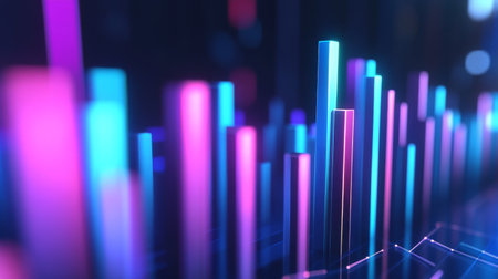 A 3D column chart with animated bars rising and falling, representing business performance fluctuations in a modern and engaging way.の素材
