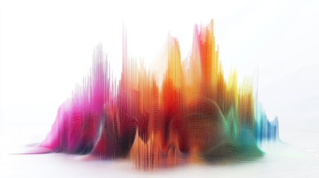 A 3D financial surface plot showing complex financial data with color gradients, set against a clean white background, highlighting advanced financial modeling.の素材