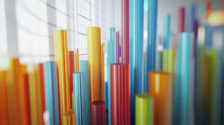 A detailed shot of a 3D stacked column chart representing various financial metrics, with clear labels and a white background, highlighting the depth and comparative data.の素材