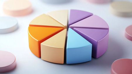 A detailed 3D pie chart with animated data transitions, demonstrating changes in data proportions over time in a clear and engaging visual format.の素材
