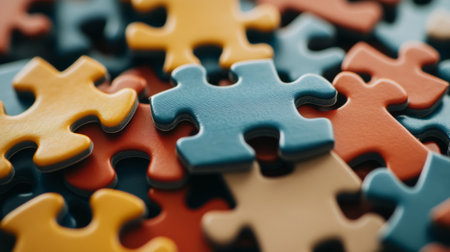A group of puzzle pieces coming together, representing the concept of teamwork, collaboration, and the integration of different ideas.の素材