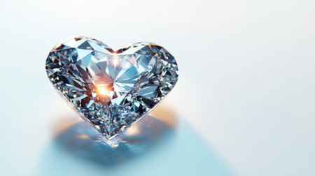 A heart-shaped diamond glistening on a white background, symbolizing love and commitment with its perfect symmetry and shine.の素材