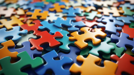 A group of puzzle pieces coming together, representing the concept of teamwork, collaboration, and the integration of different ideas.の素材