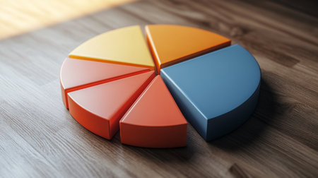 A minimalist 3D pie chart with a monochromatic color scheme, showcasing different data segments with clean lines and smooth surfaces.の素材