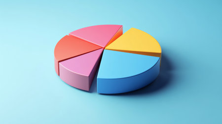 An animated 3D pie chart rotating slowly, showing different data slices and their proportions in a visually engaging and interactive manner.の素材