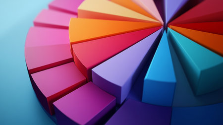 An animated 3D pie chart rotating slowly, showing different data slices and their proportions in a visually engaging and interactive manner.の素材