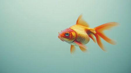 A goldfish swimming near the edge of the frame, with plenty of white space around it, allowing its vibrant color and form to stand out in a minimalist design.の素材
