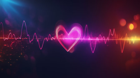 An abstract design featuring a heart rate waveform with a heartbeat line and pulse indicators, creating a dynamic and engaging visual.の素材