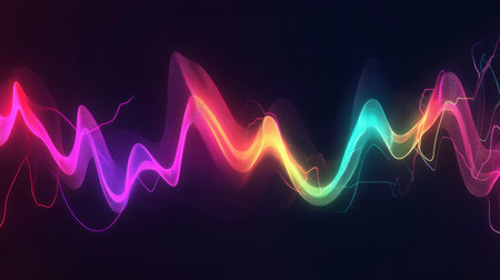 An abstract representation of an ECG waveform with vibrant colors and smooth lines, set against a dark background for contrast.の素材