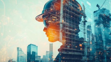 team engineer building construction project with architect people or construction worker working with modern civil equipment technology, double exposure graphic design. Building engineer,の素材