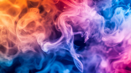 Detailed shot of colored smoke curling and dissipating in the air, with a focus on the fluid and ethereal quality of the smok movement and colors.の素材
