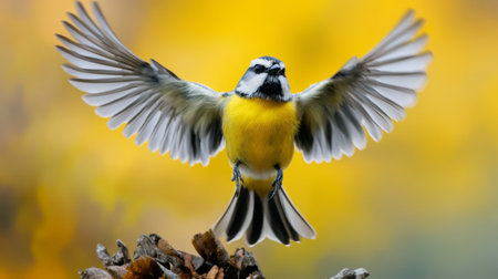 Bird taking off from a perch with its wings fully extended, captured in sharp focus to show the intricate details of its feathers and movement.の素材