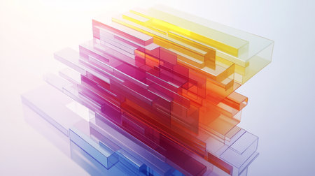 A 3D stacked column chart with multiple layers of bars and distinct colors, illustrating complex data sets and their hierarchical relationships.の素材
