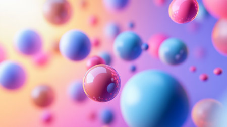 A 3D bubble chart with floating spheres of different sizes and colors, representing data with depth and volume, set against a minimalist backdropの素材