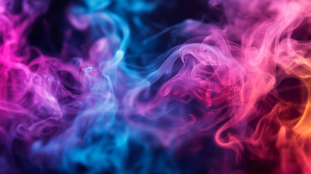 A close-up of vibrant, neon-colored smoke with sharp contrasts and intricate patterns, creating a high-impact visual effect against a dark or black background.の素材