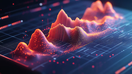 A detailed 3D area chart with overlapping layers and transparent fills, providing a clear view of data trends and comparisons in three dimensions.の素材
