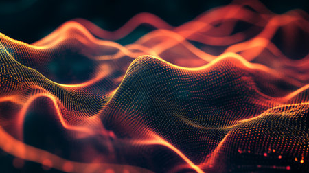 A digital display showing a complex electrical wave pattern, with clear lines and peaks against a dark background to emphasize the wave details.の素材