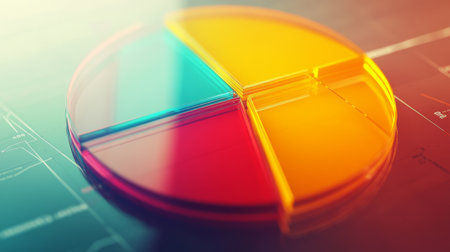 A close-up of a pie chart with a transparent overlay, highlighting specific data segments with interactive elements or annotations.の素材