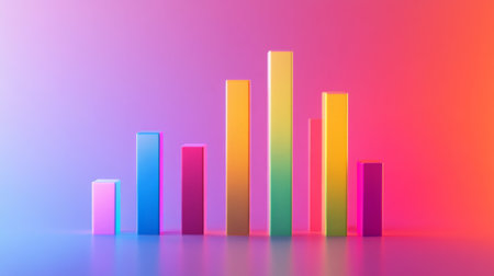 Abstract bar chart with colorful bars rising, set against a gradient background, business conceptの素材