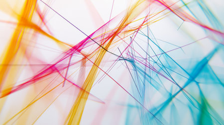 An abstract graph with multiple colorful lines crossing each other on a white background, representing complex data analysis or market trends.の素材