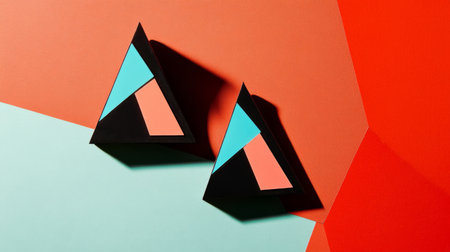 A stylish image of a set of geometric earrings in bold shapes, with a focus on their contemporary design and unique style, against a contrasting background to enhance their features.の素材