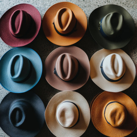 These prompts should effectively capture the diverse styles and fashionable aspects of hats in various settings through engaging stock photos.の素材