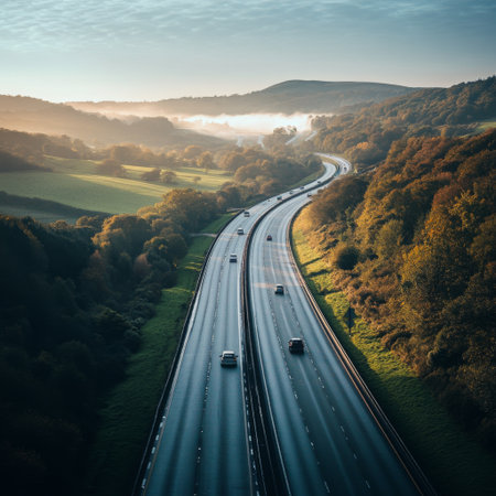 These prompts should capture the essence of motorways, from their engineering feats to their role in connecting diverse landscapes, through dynamic and engaging stock photos.の素材