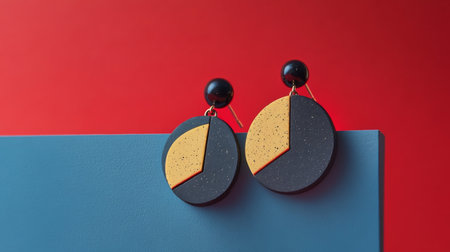 A stylish image of a set of geometric earrings in bold shapes, with a focus on their contemporary design and unique style, against a contrasting background to enhance their features.の素材
