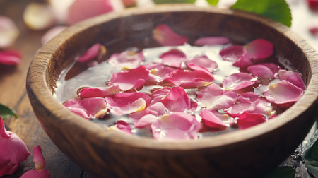 A calming foot bath with rose petals and essential oils, creating a luxurious spa experience.の素材